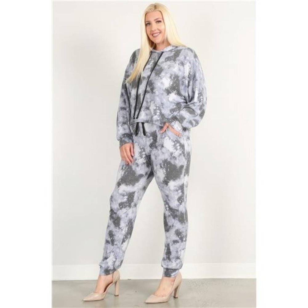 Tie Dye Print Pullover Hoodie And Sweatpants Set- Women's Plus Sizes